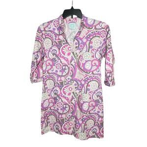 Devon Baer Retro Groovy Cotton Mod Print Preppy Fun Dress Size Small